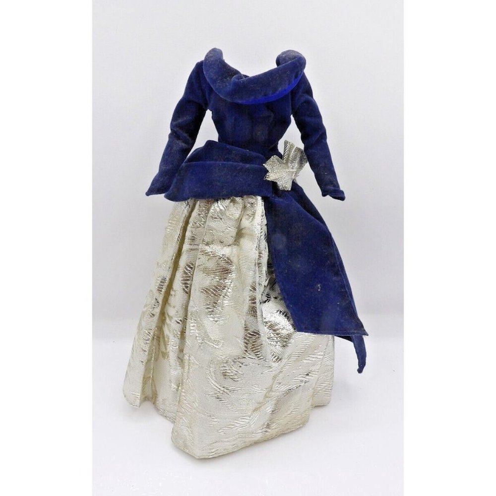 Barbie Brand Navy Velveteen and Silver Metallic Brocade Ball Gown Cowl neck
